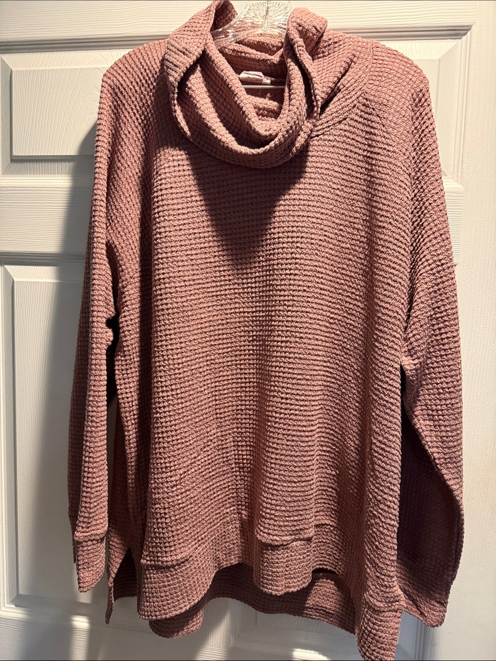 Simple Dusty Rose Cowl Neck Knit Sweater